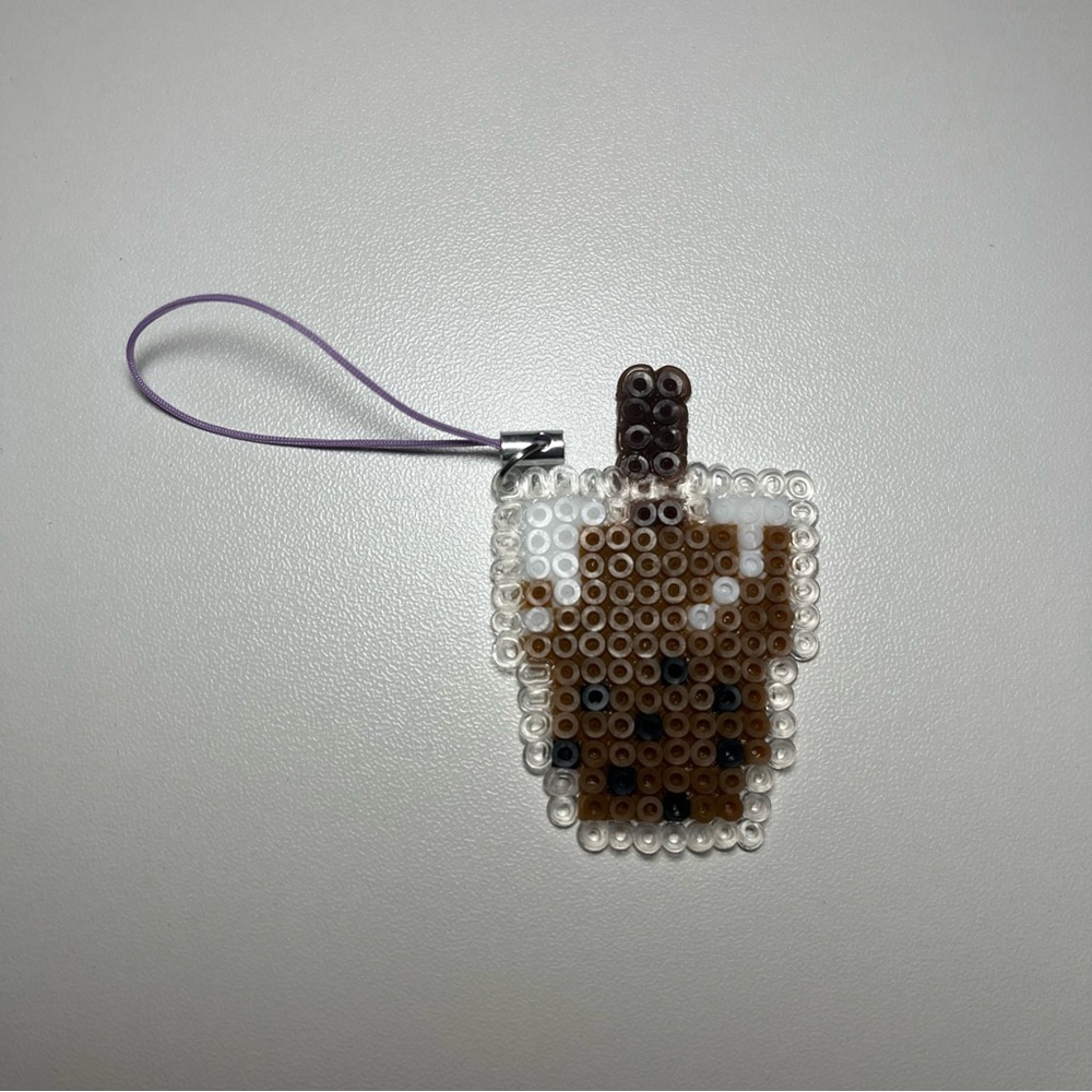 Handmade perler bead boba keychain